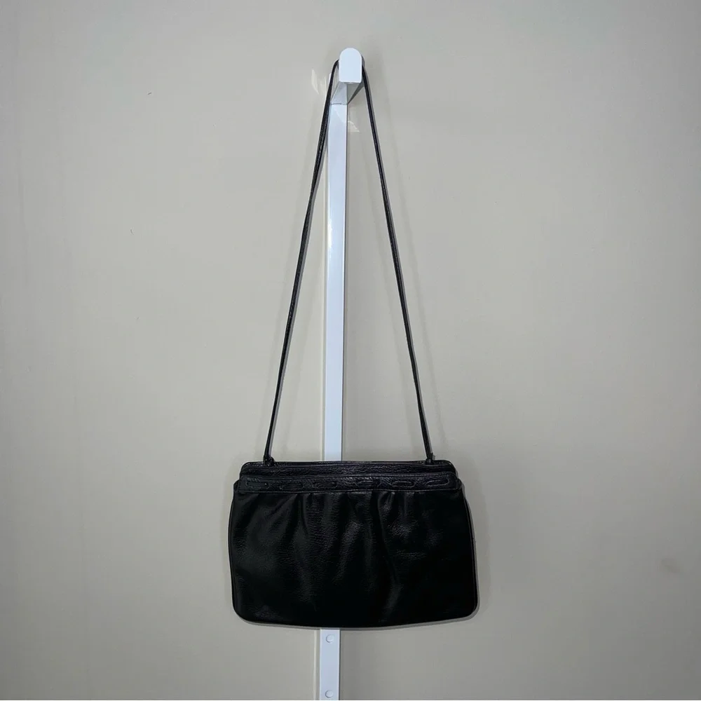 Vintage Charles Klein Black Leather Shoulder Bag — Made in Italy